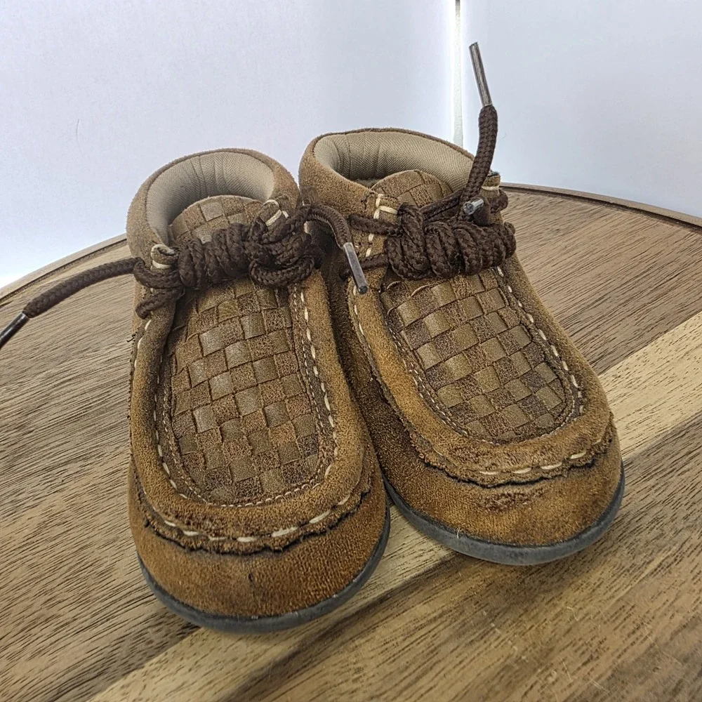 Twister Toddler Shoes Sz 4 Handwoven Boot Western Chukka Moccasin Brown Leather